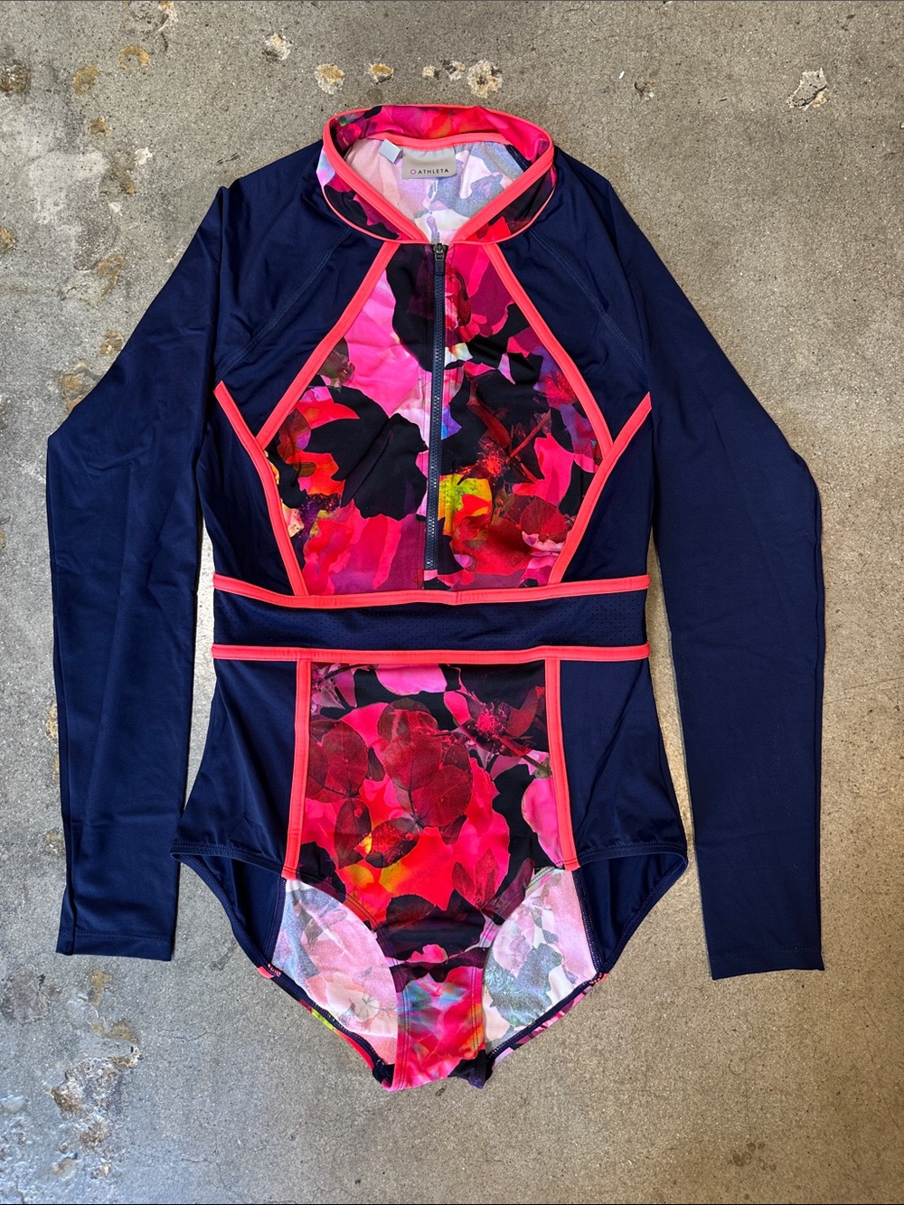 Athleta Aqualuxe Floradora One-Piece in Navy and Pink Floral